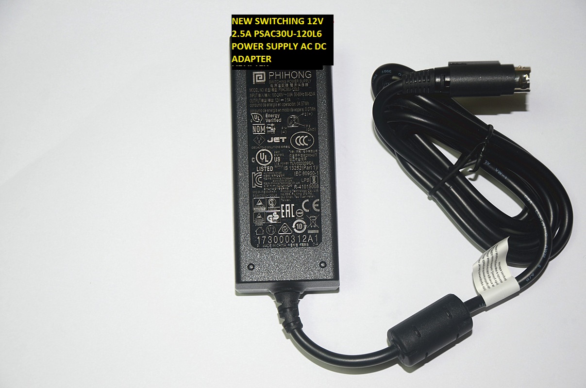 NEW SWITCHING PSAC30U-120L6 POWER SUPPLY 12V 2.5A AC DC ADAPTER Special three needle output interfac